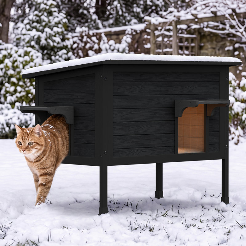 Niche extérieure chauffée en PEHD pour chat, utilisable en toutes saisons, Noir