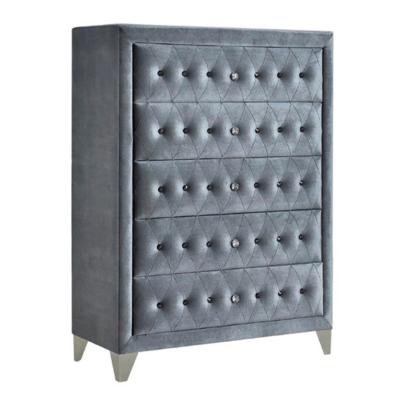 Commode rembourrée 5 tiroirs Ralston, gris