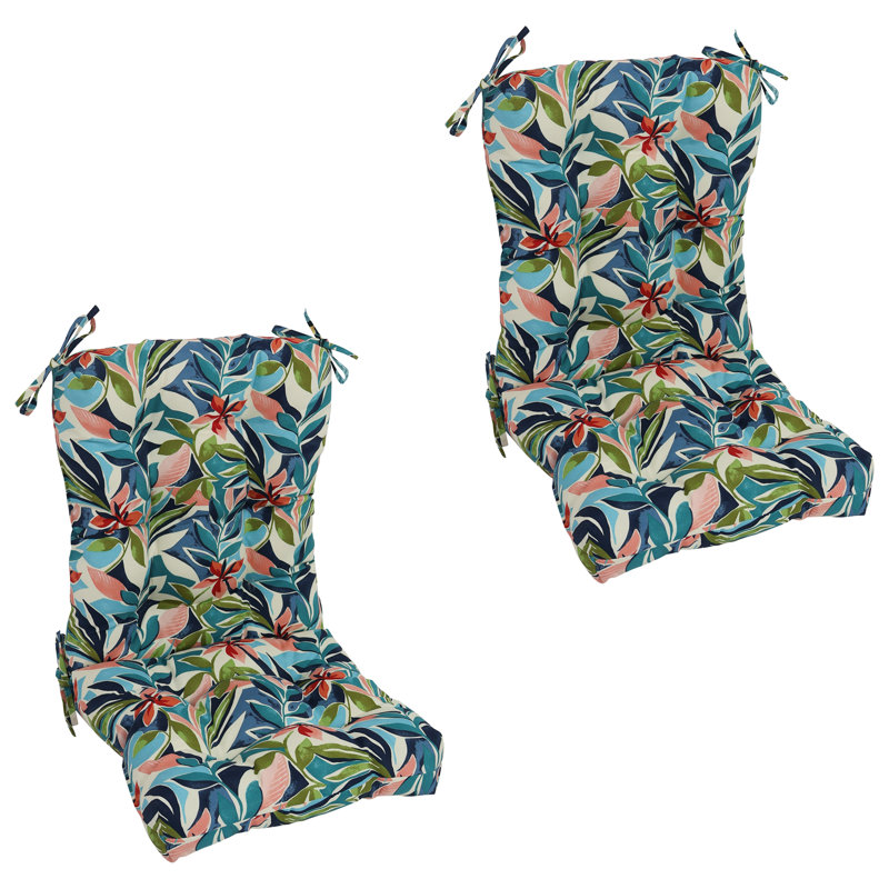 Outdoor Tufted Seat/Back Chair Cushions (Set Of 2), 18" W x 18" D, Ivory/Blue/Somap Multi Floral