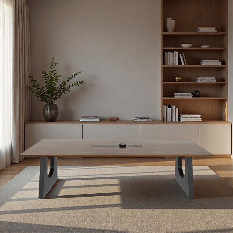 Simple solid wood conference desk with socket, 29.53" H x 78.74" W x 31.5" D