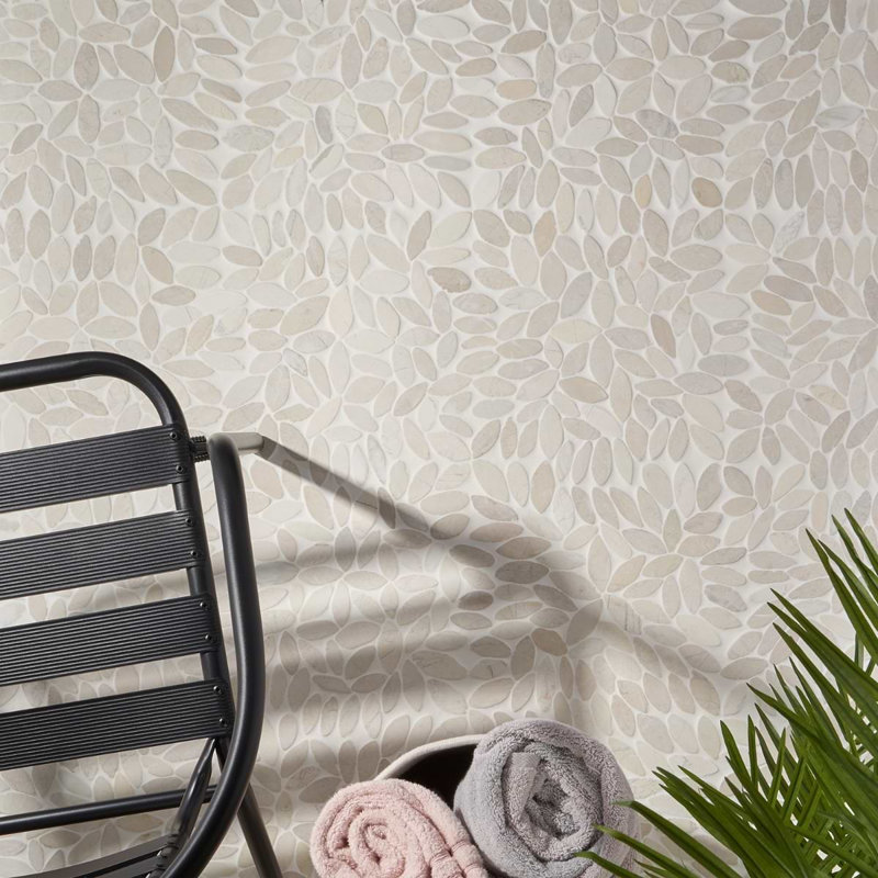 Nature Flower Carrara Marble Mosaic Tile, Lombok  Beige