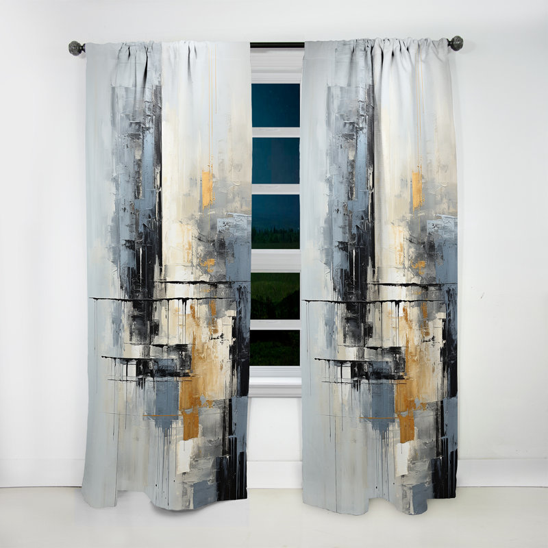 Falan Grey And White Abstract Cityscape II - Collages Curtain - Velvet Room Darkening - 1 panel, 52" W x 108" L