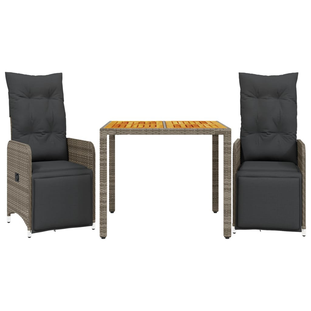 Vidaxl 3-Tlg. Garten-Bistro-Set Mit Kissen Schwarz Poly Rattan