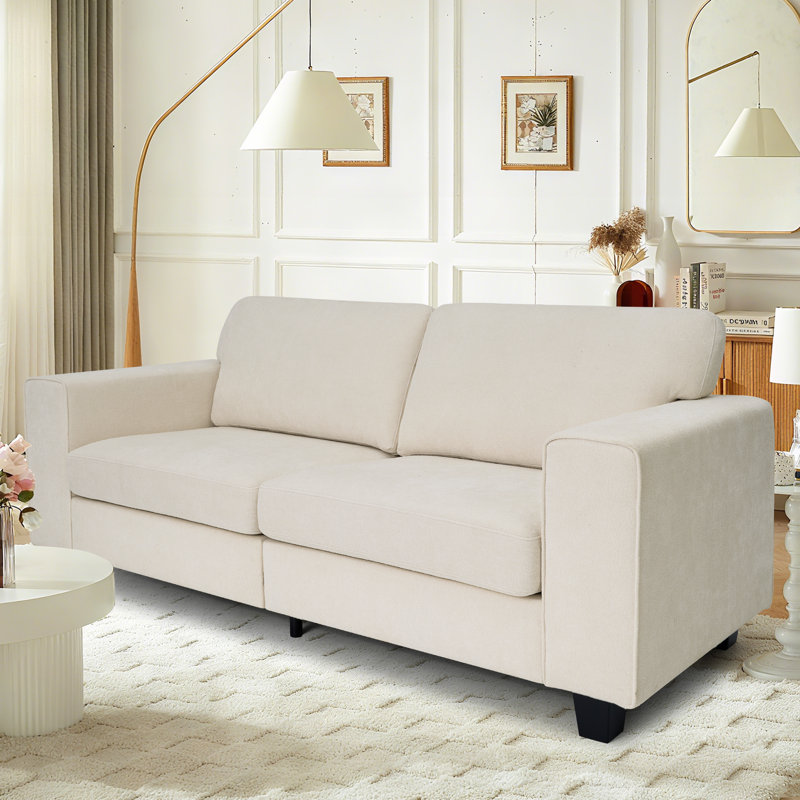 Modern Upholstered Cloud Sofa With Deep Seats And Wide Square Armrests For Living Room, Beige
