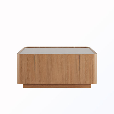 Square Coffee Table With 2 Drawers And Glass Top
