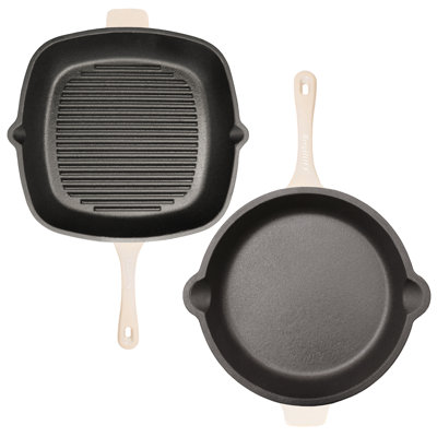 Neo 2Pc Cast Iron Set: 10"" Fry Pan & 11"" Grill Pan Set, Oyster -  BergHOFF, 2224226