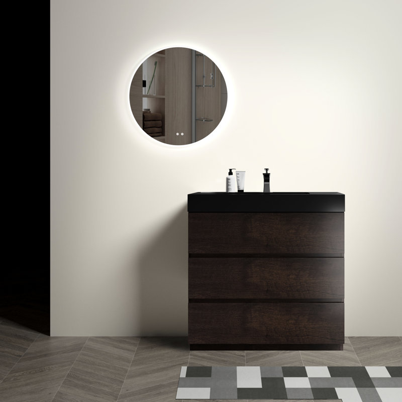 Meuble-lavabo de salle de bain de 91 cm (36 po) - Finition noyer, tiroirs silencieux et fluides, compartiments de rangement optimaux, élégant