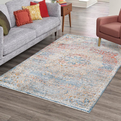 Alize Oriental Blue/Cream/Red Area Rug