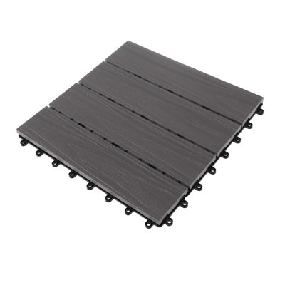 Deck Tiles - 6-Pack Wood Plastic Composite Interlocking Patio Tiles - 5.8SQFT Outdoor Flooring for Balcony, Porch, and Garage by Pure Garden