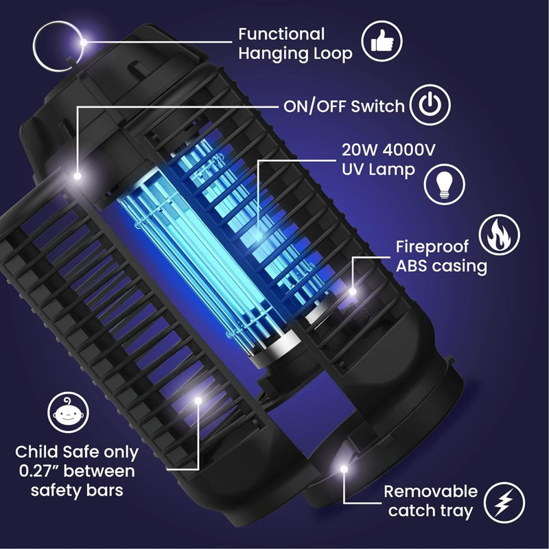 Liba Electric Bug Zapper - tueur d'insectes d'extérieur et d'intérieur 4000 V, piège à moustiques imperméable, luminosité de 20 W