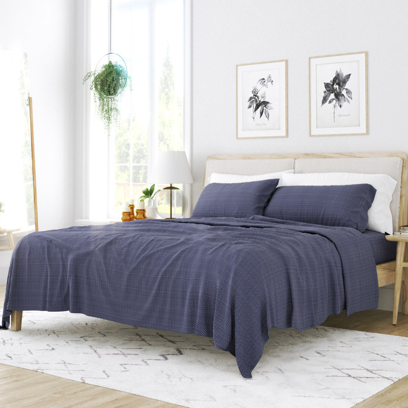 Home My Heart Pattern Microfiber Sheet Set, Navy, Full Sheet Set + 1 Fitted Sheet + 2 Pillowcases