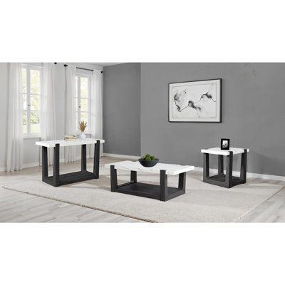 Ensemble de table 3 pièces de style moderne et moderne 1 table basse 1 table de bout 1 table de canapé avec plateau en faux marbre deux tons