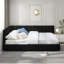 Upholstered Daybed With Comfortable Backrest And Armrests, Vertical Striped Design-1015285228
