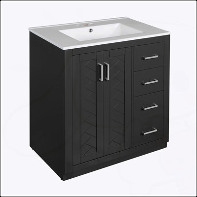 30'' Retro Style Bathroom Vanity with Ceramic Sink, Solid Wood Frame, and Ample Storage, Including 3 Drawers and Soft Closing Doors