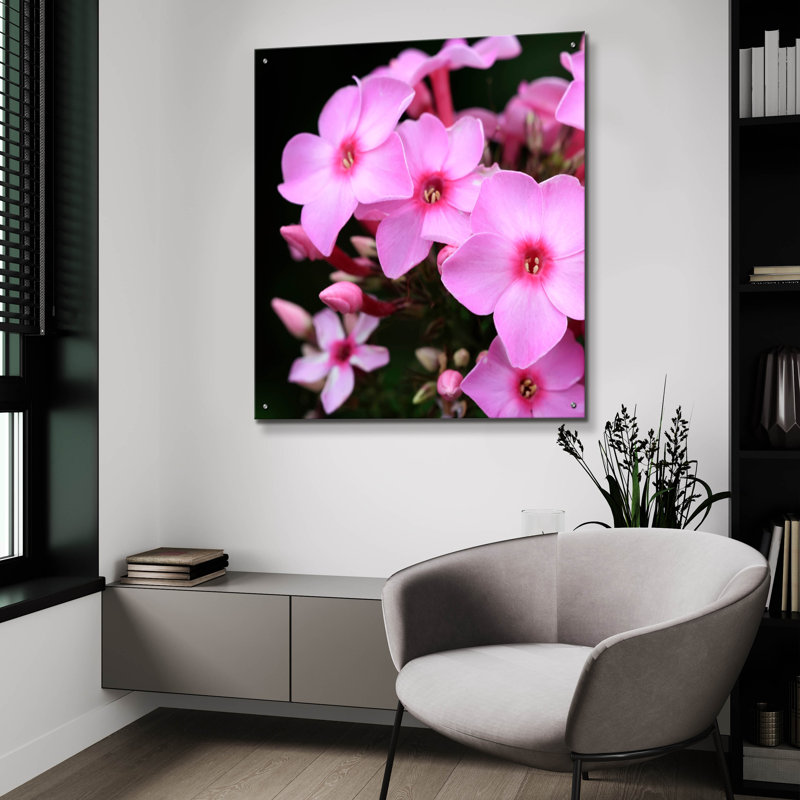 «Pink Flowers 1» par Photoinc Studio, art mural en verre acrylique, H 36 po x l 36 po x P 0,2 po