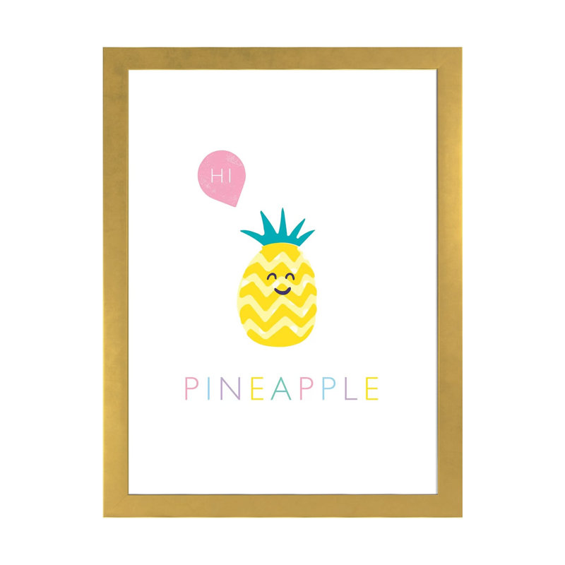 Ananas - reproduction d'impression, H 32 po x l 24 po x P 1 po, Blanc, Papier encadré doré