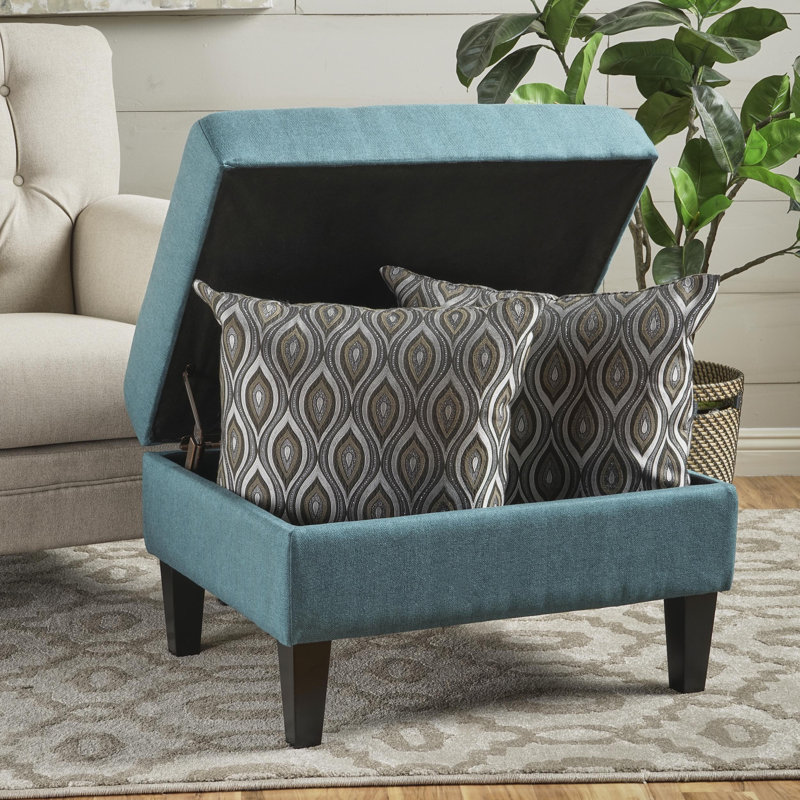 Anjuman Upholstered Ottoman, Teal Fabric, Teal 