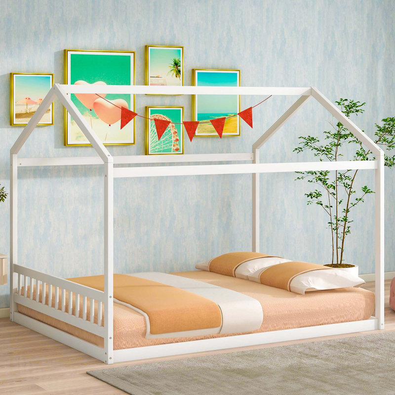 Lit en bois avec tête de lit, Blanc