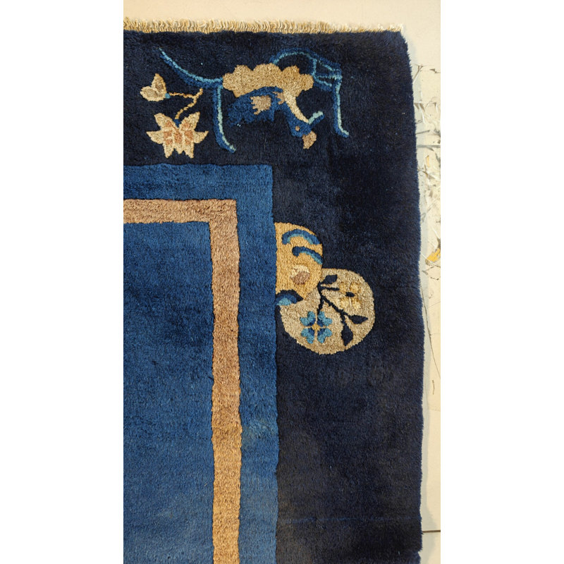 Wool Rectangle 1920s Knotted Chinese Hallway Runner Blue - Peking Antique Rug