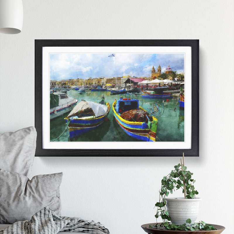 Fishing Boats in Malta - Framed Print, Black Framed, 27cm H x 36cm W x 2cm D