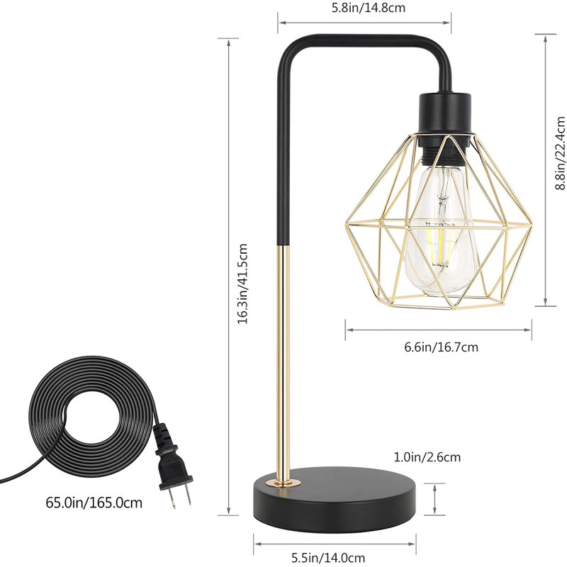 Lampe de bureau USB en métal Ragon, Noir / or, Or, H 16,3 po x l 5,8 po x P 5,5 po