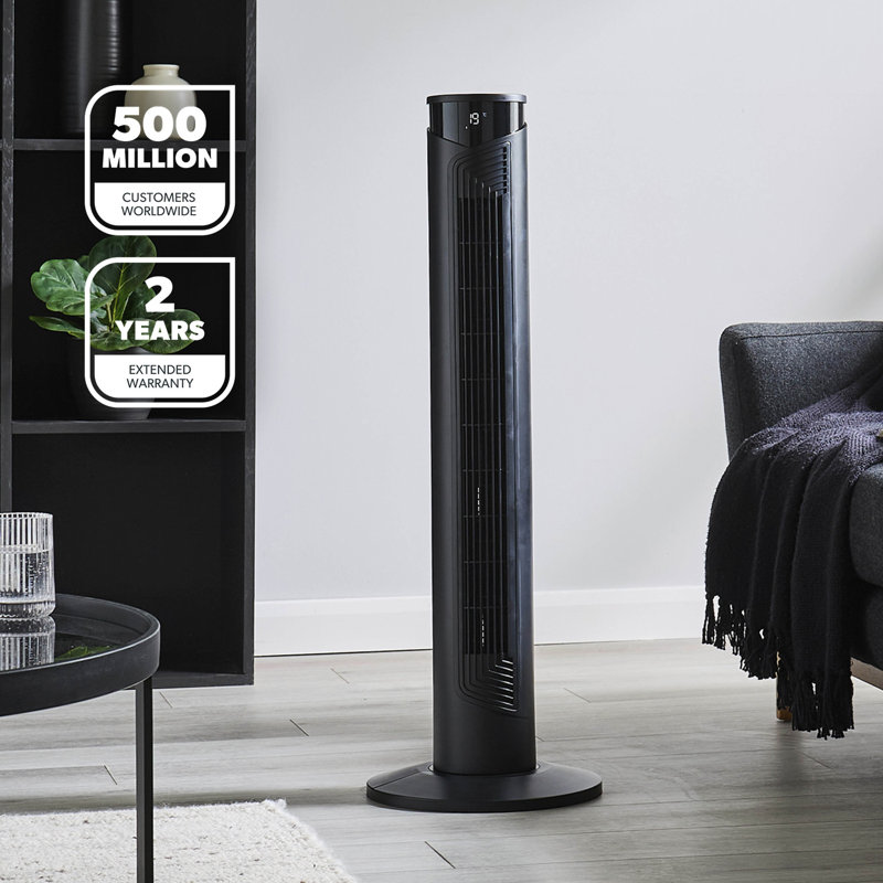 GEEPAS 37" Tower Fan with Remote Control | Bladeless Oscillating Cooling Digital Touch Display, 3 Speed Levels 4 Wind Modes With 12H Timer | Electric Standing Air Circulator for Home Office, 45W