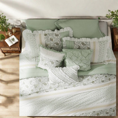 Premium Sage Green Cotton Comforter Bedding Sets, 9-piece Farmhouse Design, Cal King