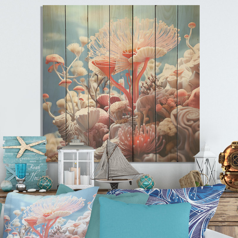 Explorations de récifs coralliens roses - corail sur bois, H 36 po x l 36 po