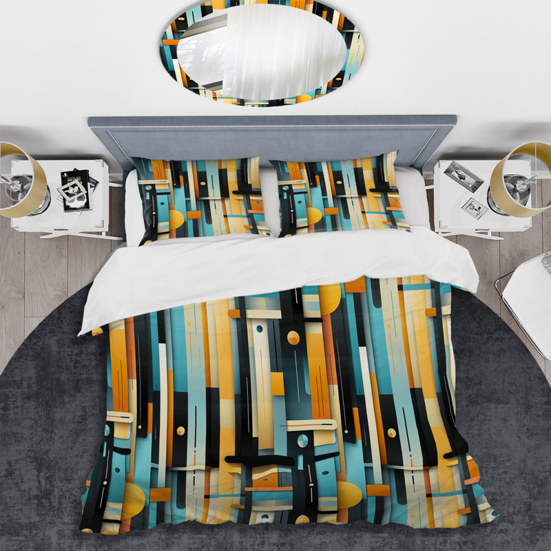 Ensemble de housse de couette en microfibre à rayures rétro, Housse de couette pour très grand lit et 2 très