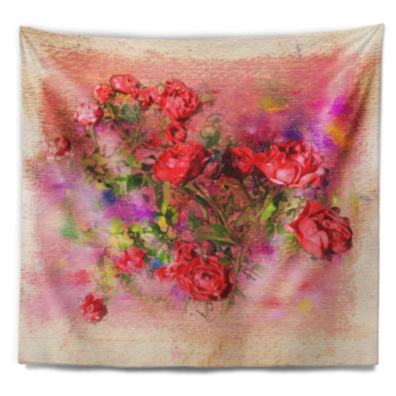 Tapisserie d’illustration de craie florale roses, H 32 po x l 39 po