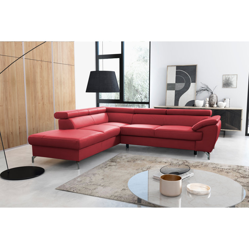 Brookhurst Leather Corner Sofabed, Red, Left Hand Facing