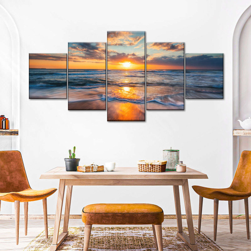 Lever de soleil et coucher de soleil en été 5 pièces, H 30 po x l 68 po x P 1,25 po