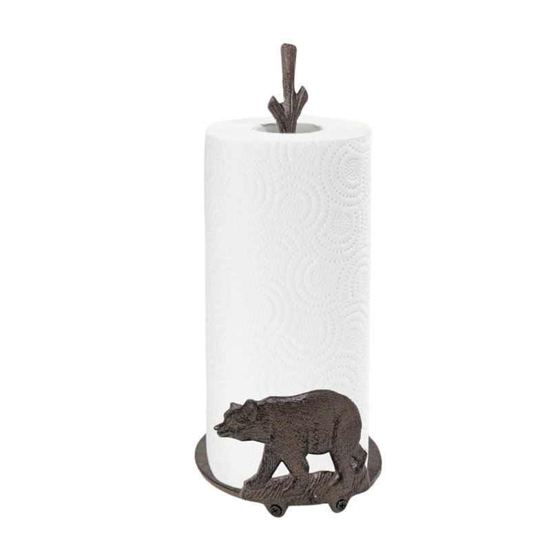Cast Iron Rustic Paper Towel Holder Standing Bear Design