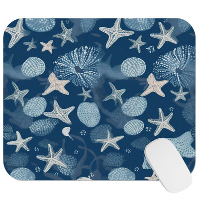 Beach and Coastal Seashells & Starfish IV Nautical Gaming Cute Office Laptop Desk Pad Gift Mat Square Rectangle Non-Slip Mousepad