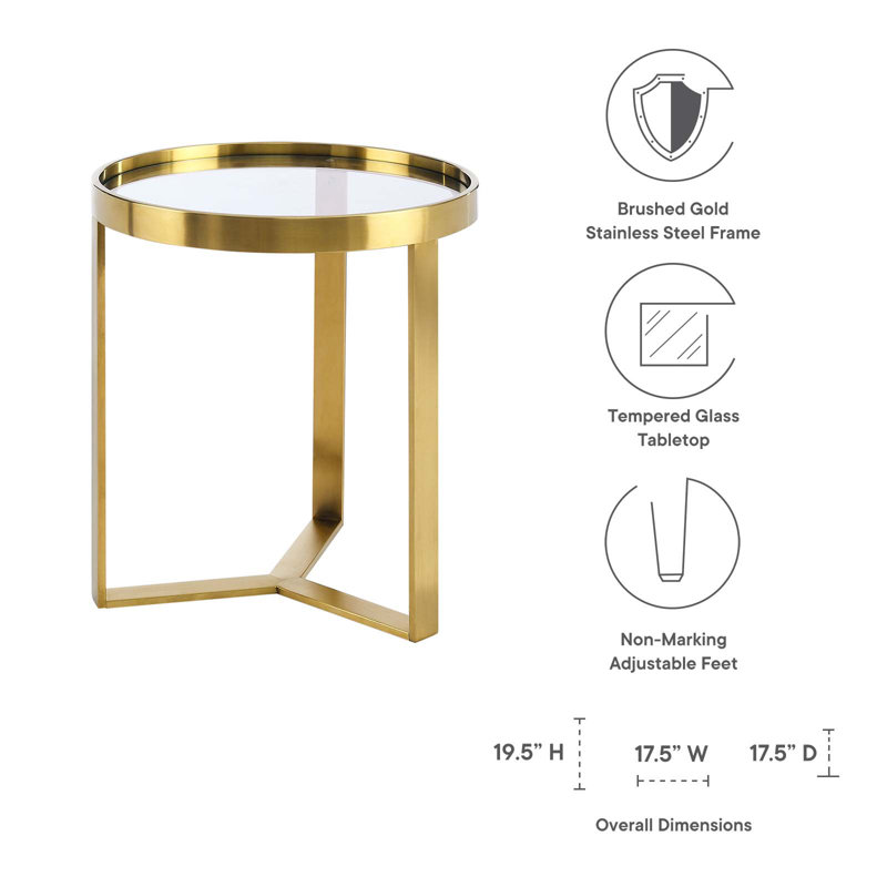 Gold Round Metal and Glass Side Table