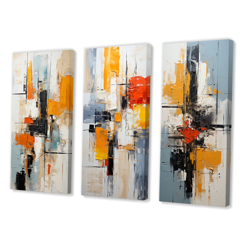 Ensemble de 3 décors abstraits minimalistes décolorés, Toile tendue, H 32 po x l 48 po