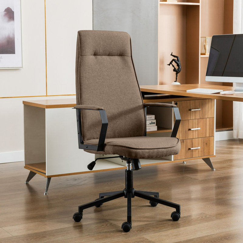 Linen Task Chair with Headrest, Brown