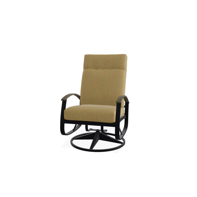 Chaise berçante pivotante réglable avec coussins Askar, Toile Sunbrella® beige chiné, Bois de plage P40, Noir texturé