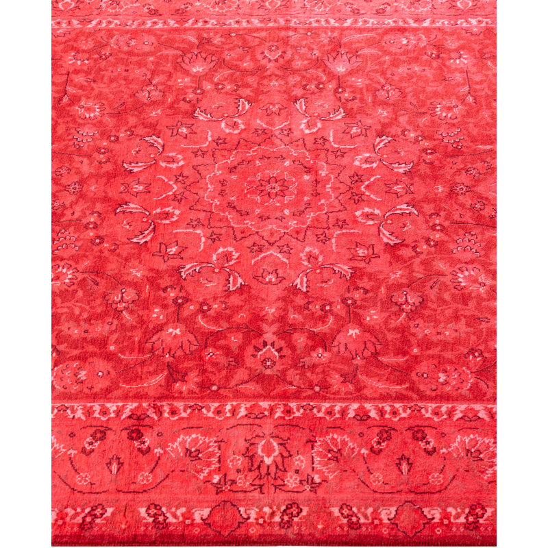 Tapis rouge en laine nouée à la main de style moderne et contemporain Chapi 4 pi 1 po x 6 pi 2 po
