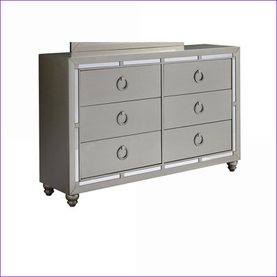 Commodes, commode moderne gris argenté avec accents de miroir & amp; Tiroirs spacieux | Bois massif Panneau de fibres à densité moyenne