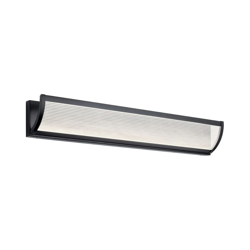 Luminaire pour salle de bain à 1 lumière DEL l 34 po Roone, finition noir mat, abat-jour côtelé transparent 