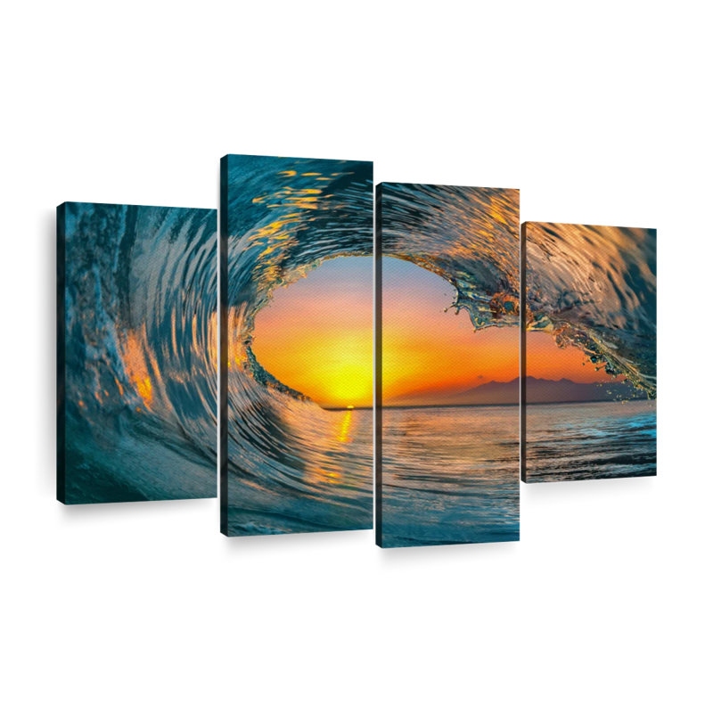 Reproduction d'art sur toile Golden Sunset Wave, H 48 po x l 75 po x P 1,25 po