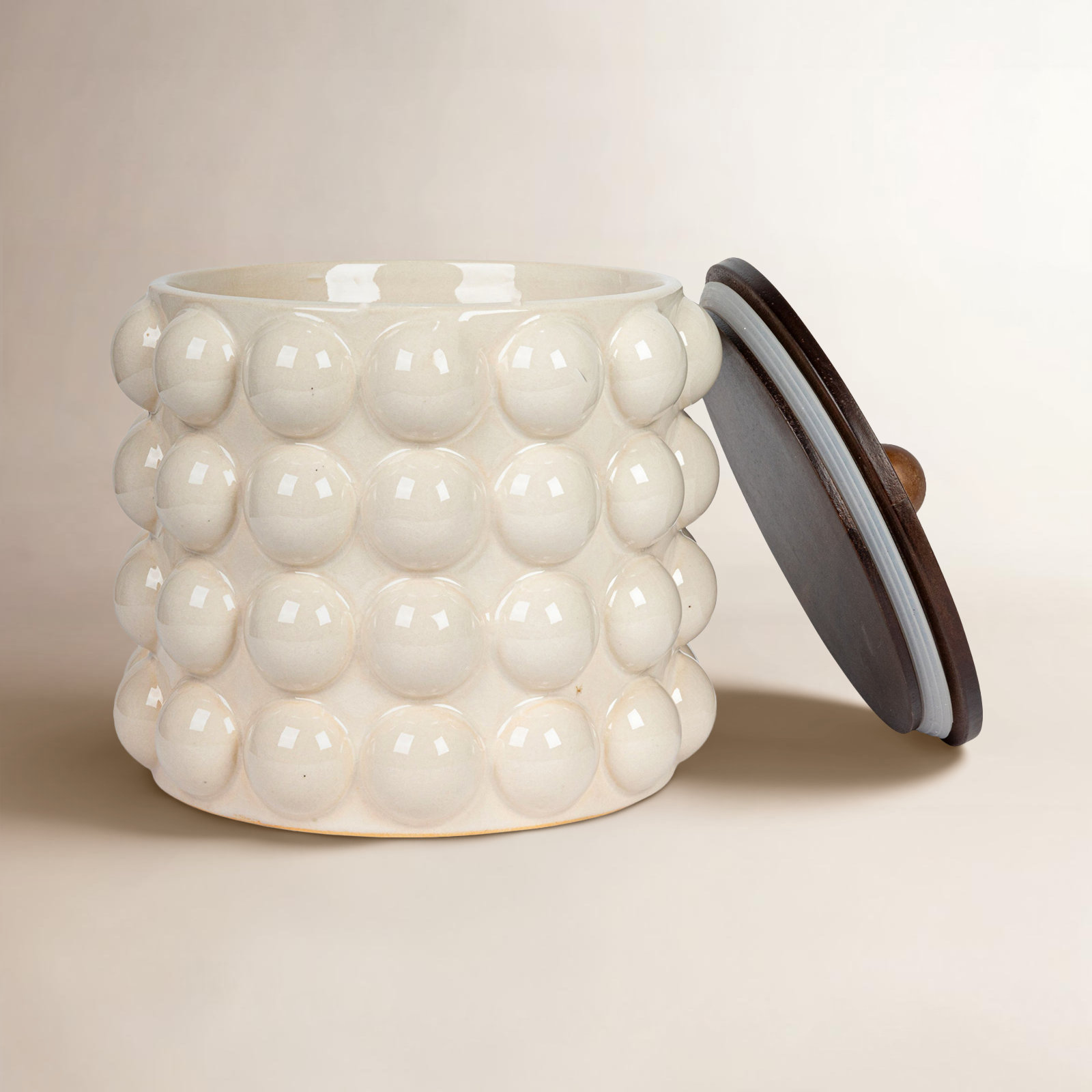 Zeppelin Stoneware Raised Kitchen Canister, 8.25" H x 8.25" W x 8.25" D, Cream/Brown