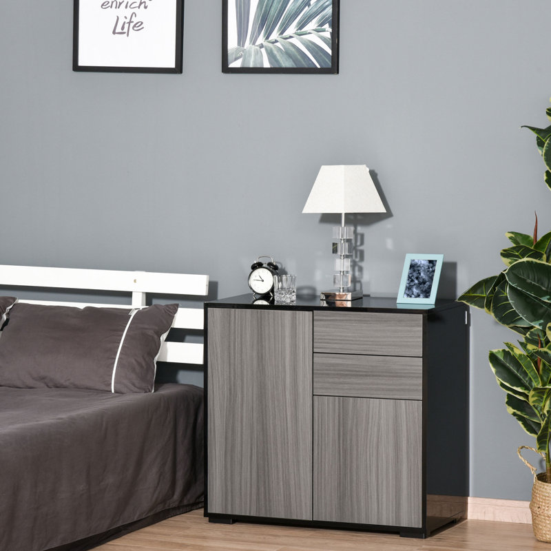 Buffet à buffet ultrabrillant avec tiroirs, Gris clair / noir