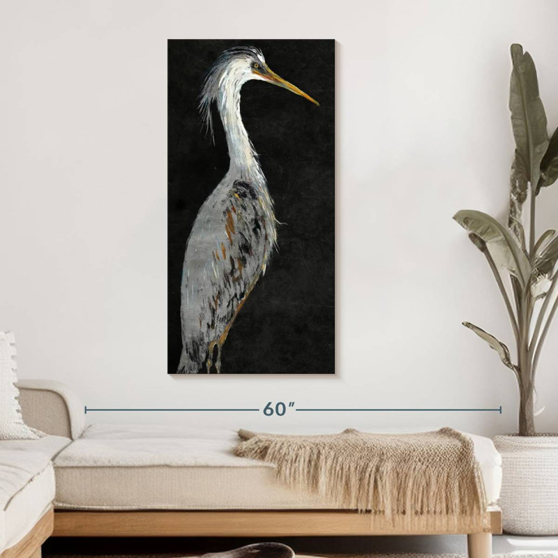 Brampt Silver Heron On Black II, 48" H x 24" W