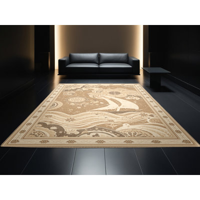 Tapis oriental classique brun / beige lavable à la machine Palvinder