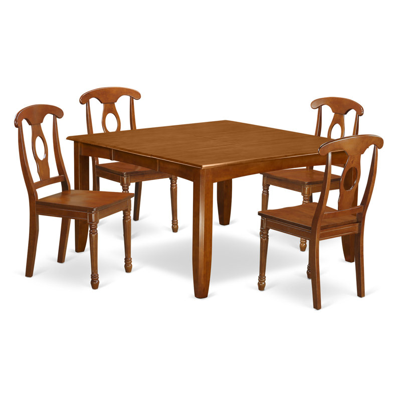 5 Piece Dinette Set for 4 Includes a Square Dining Room Table with Butterfly Leaf and 4 Dining Chairs, Saddle Brown