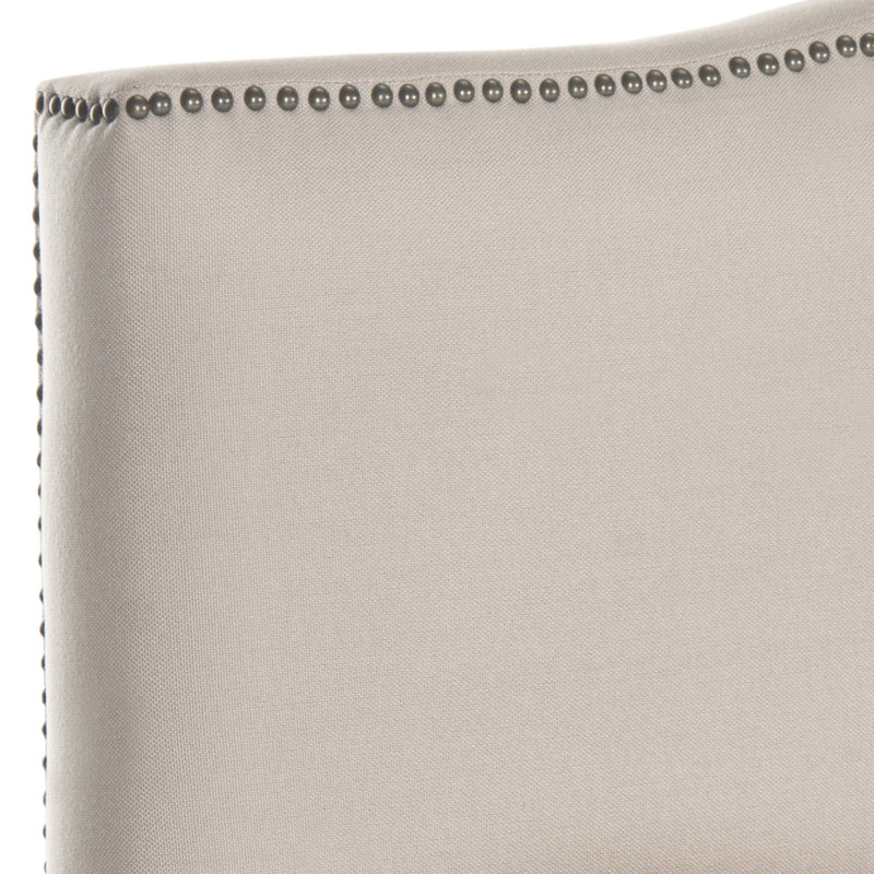 Laken Upholstered Headboard, Full, Beige Linen, Brass