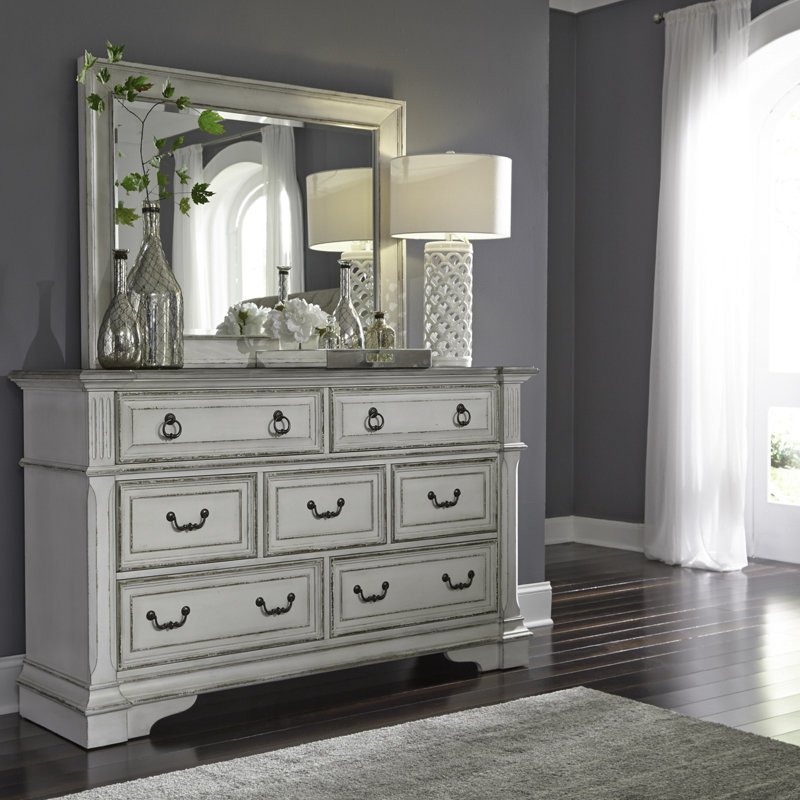 Exmouth King Upholstered Sleigh Bed, Dresser & Mirror Bedroom Set, King