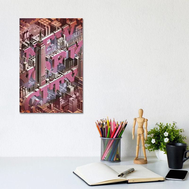 New York City - impression d'art graphique, Aucun mat, Toile tendue, H 12 po x l 8 po x P 0,75 po